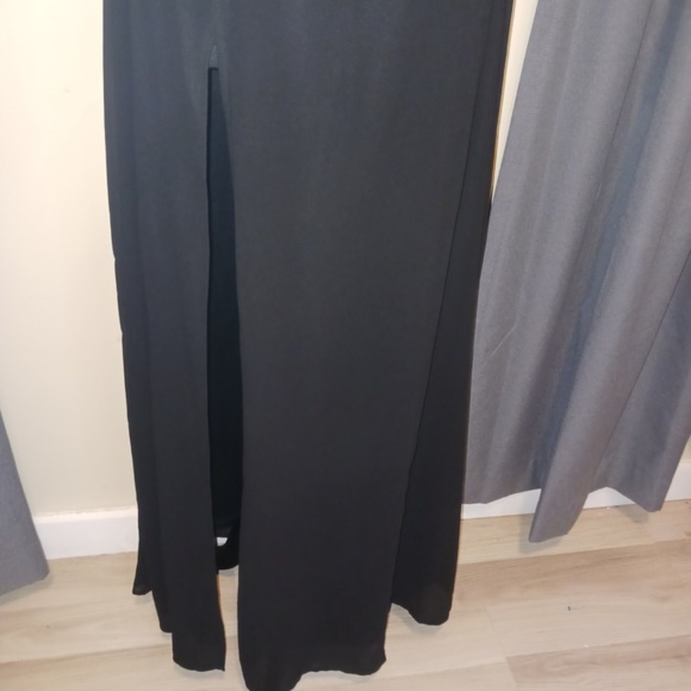 Lulus Sexy Black Sequin cut out Bodice Evening Gown‎ Dress Slit Formal Wear S - Picture 3 of 8